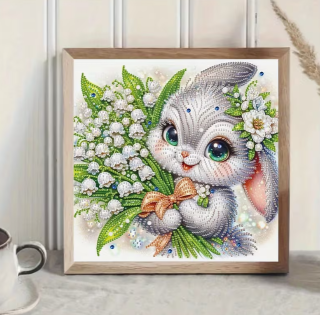 Preview: Diamond Painting Hase mit Maiglöckckenstrauss